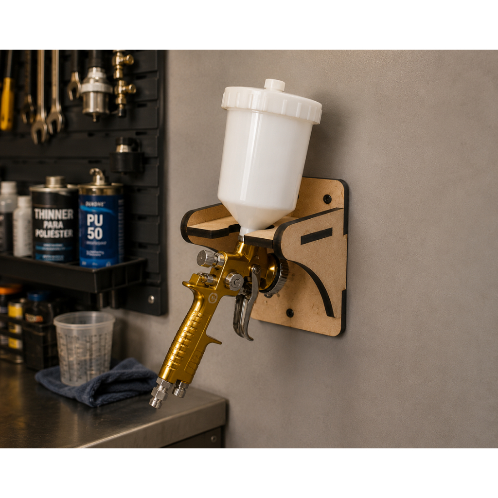 Suporte para Pistola de Pintura | Modelo Bancada e Parede | Organização para Oficina e Pintura Automotiva