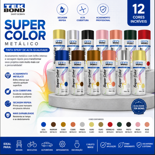 Tinta Spray Super Color Metálico 250g Cores Tekbond