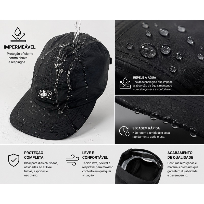 Boné Aba Reta 5 Five Panel Impermeável Anth Co | Leve, Secagem Rápida e Ajustável | Original (Verde, Azul e Preto) — imagem 2 de 2