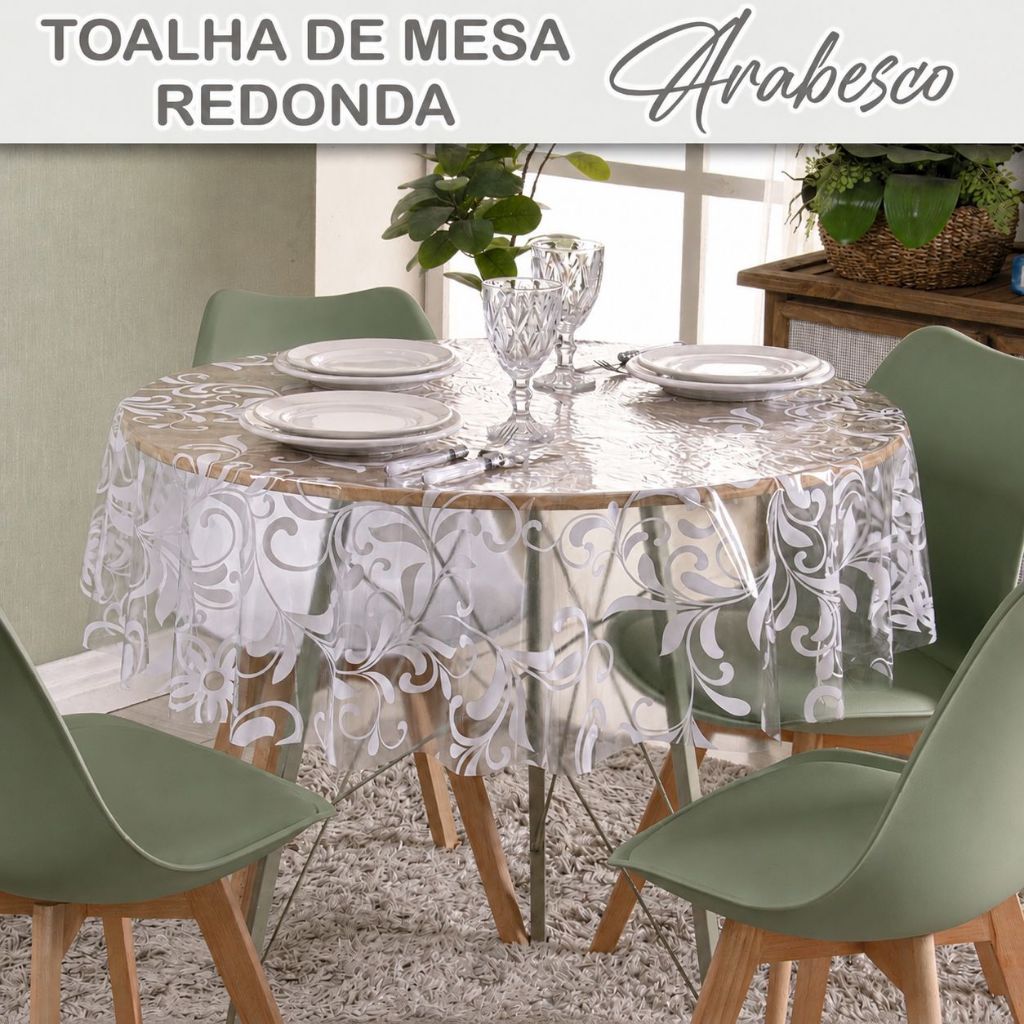 Toalha de Mesa Redonda Térmica Pvc Plástica Impermeável 4 lugares
