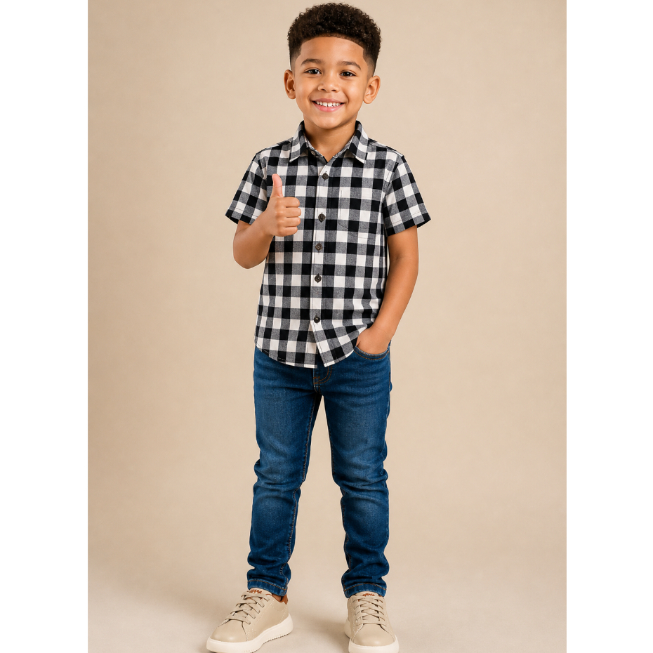 Camisa Social 100% Algodão Infantil Masculina Menino Festa Manga Curta  Linho Botão