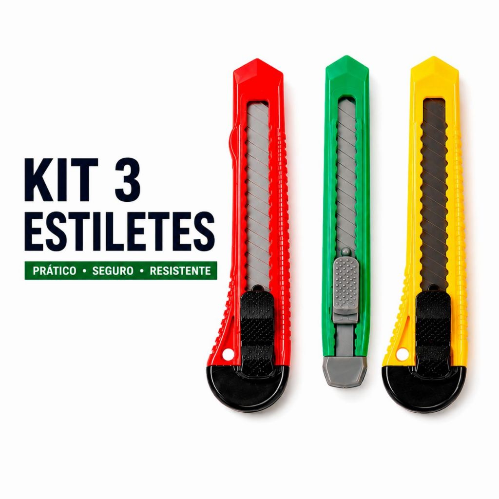 Kit 3 Conjunto de Estilete Profissional de plaástico 15cm Para Gesseiro E Abertura De Caixas Top