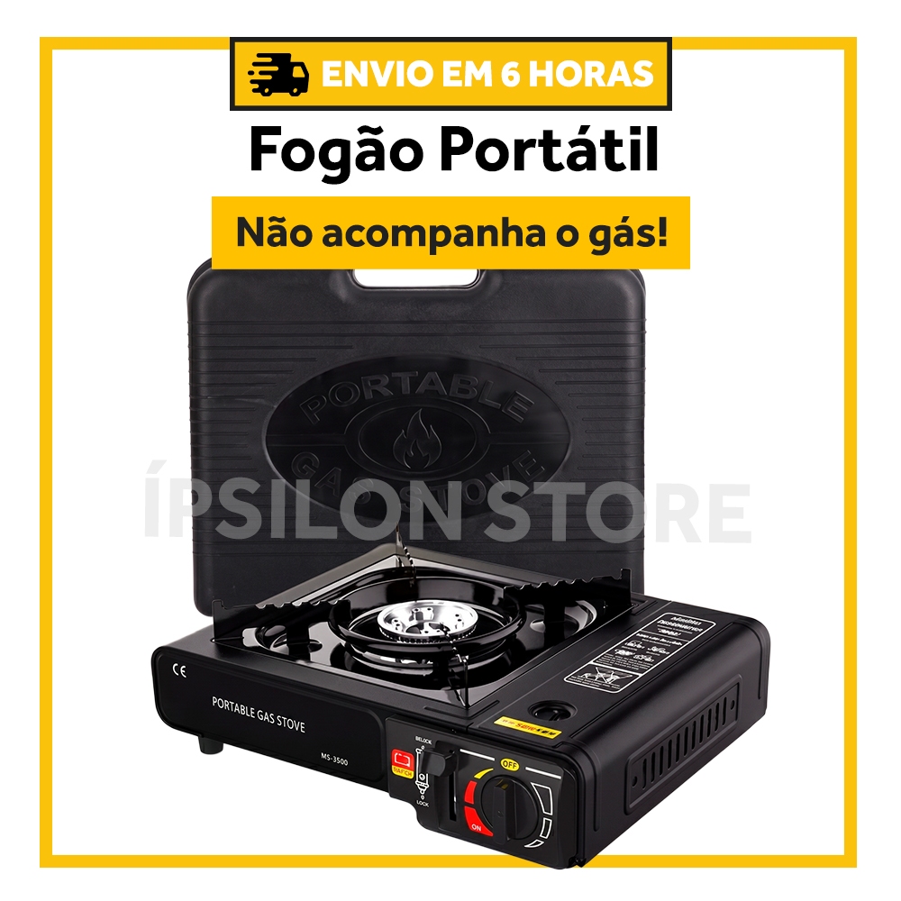 Kit Com Fogareiro Portátil a Gás Camping Pesca Viagem Acendimento Automático Com Maleta Fogão a Gás Portátil