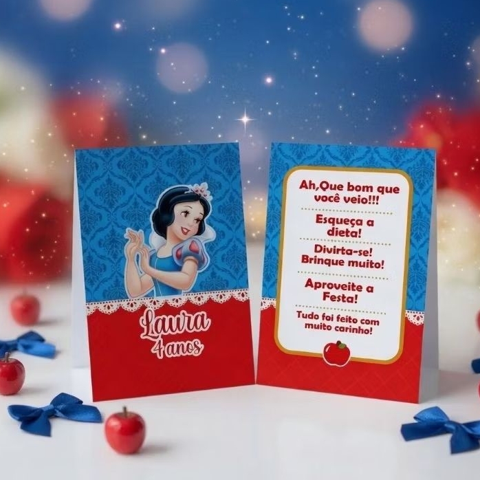 Kit Plaquinha de Agradecimento Branca de Neve- Centro de Mesa- Personalizados- Lembrancinha de Festa- Decoração