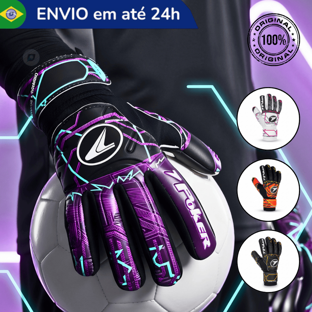 Luva Goleiro Poker Champion 9 Semi-profissional Adulto Futebol Campo Grama Futsal Society - Oficial