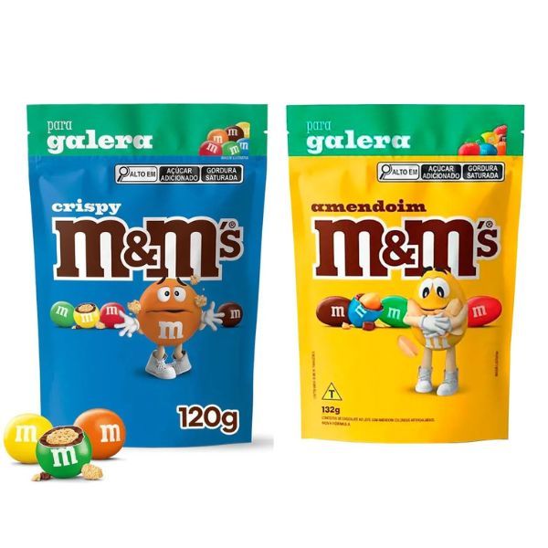 Kit 2 Confeito de Chocolate M&m's Amendoim 132g E Crispy 120g Mars MMs MM Flex SP
