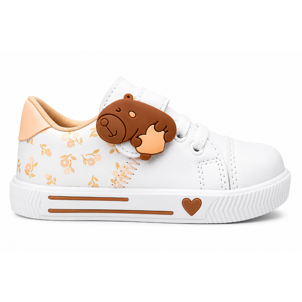 Tênis Bebê Branco Capivara Com Velcro Confortável Infantil