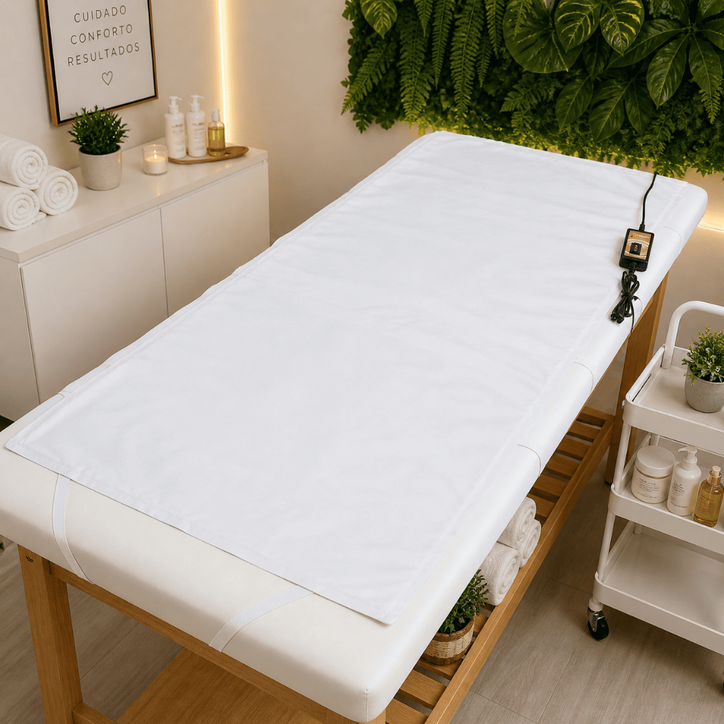 Colchonete Lençol Térmico Solteiro Para Mesa Maca Massagem 170x70cm  Branco EASY 220v - Styllus