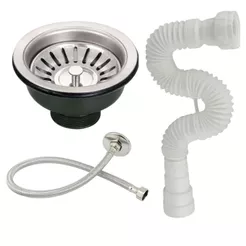 Válvula Pia Cozinha Americana + Sifão Universal Branco 70cm + Engate Flexível 40cm com Nipe