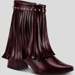 Bota Feminina Shekinah Salto Baixo Bico Fino Franjas Ziper Confortável Country Moda