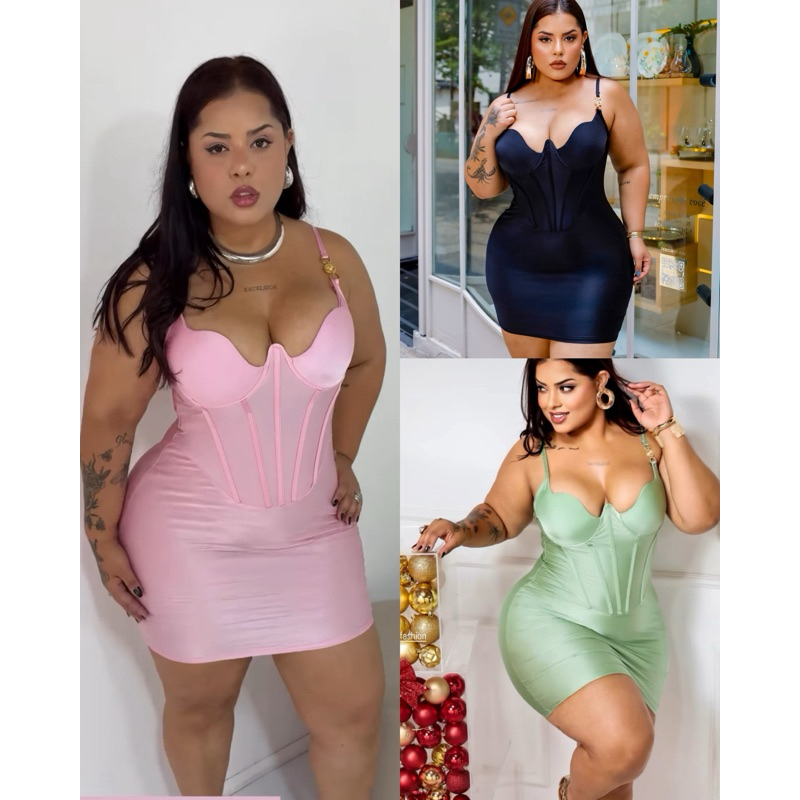 Vestido Corselet Athena Plus Size e Slim Diversas cores Moda Blogueira Moda Balada