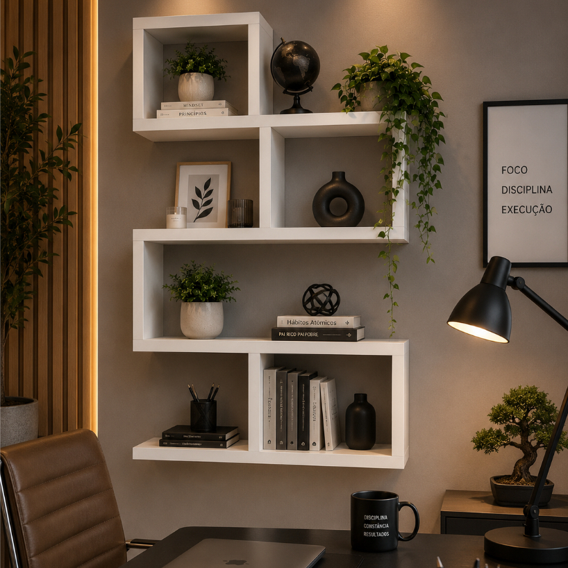 Nicho Decorativo Design Moderno Suspenso MDF Branco 70x50  Sala e Escritorio