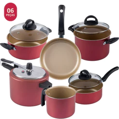 Jogo De Panelas 6 Peças Com Panela De Pressão 4,5L Cereja