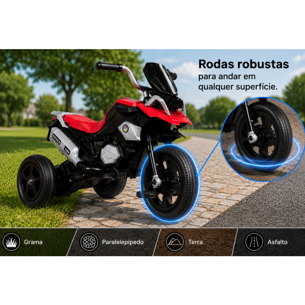 Detalhes do Triciclo Infantil Motoca de Passeio com Pedal 3 Rodas Mini Moto Brinquedo com Música Vermelho