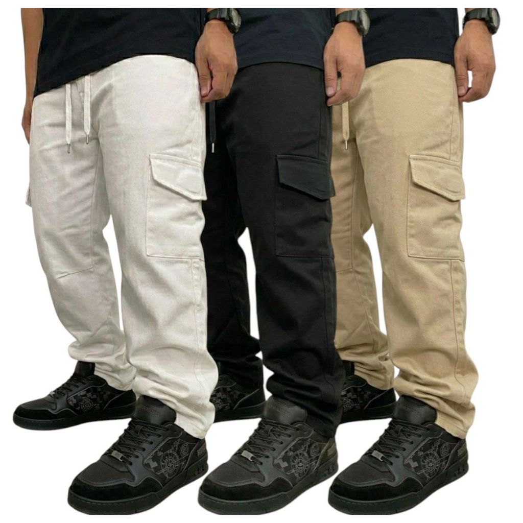 KIt 3 Calças Cargo Skatista Com Elastano 6 Bolsos Resistentes Tendência 2026