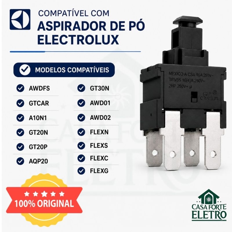 Interruptor Duplo Aspirador Electrolux AWD01 AWD02 FLEX GT20 Original envio rápido
