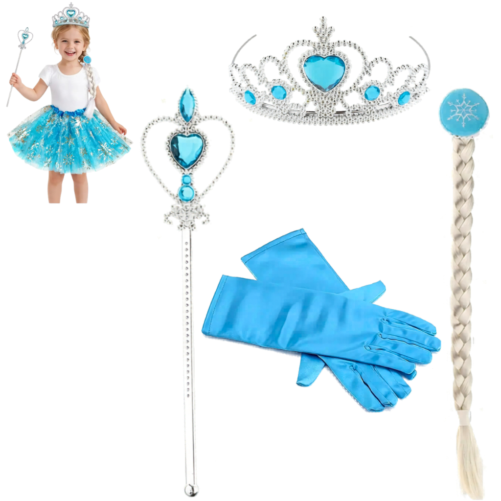 Kit Frozen Elsa Princesa Acessórios Varinha + Luvas + Trança + Coroa Promoção