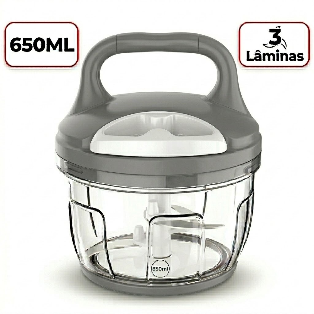 Mini Processador Manual 650ml com 3 Lâminas Triturador de Alimentos
