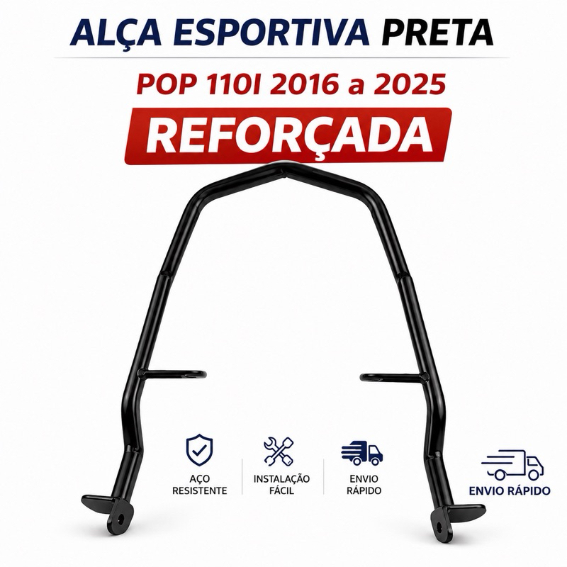 Alça Traseira Esportiva Bicuda Pop 110 2016 a 2025 Preto Reforçado Suporte Passageiro