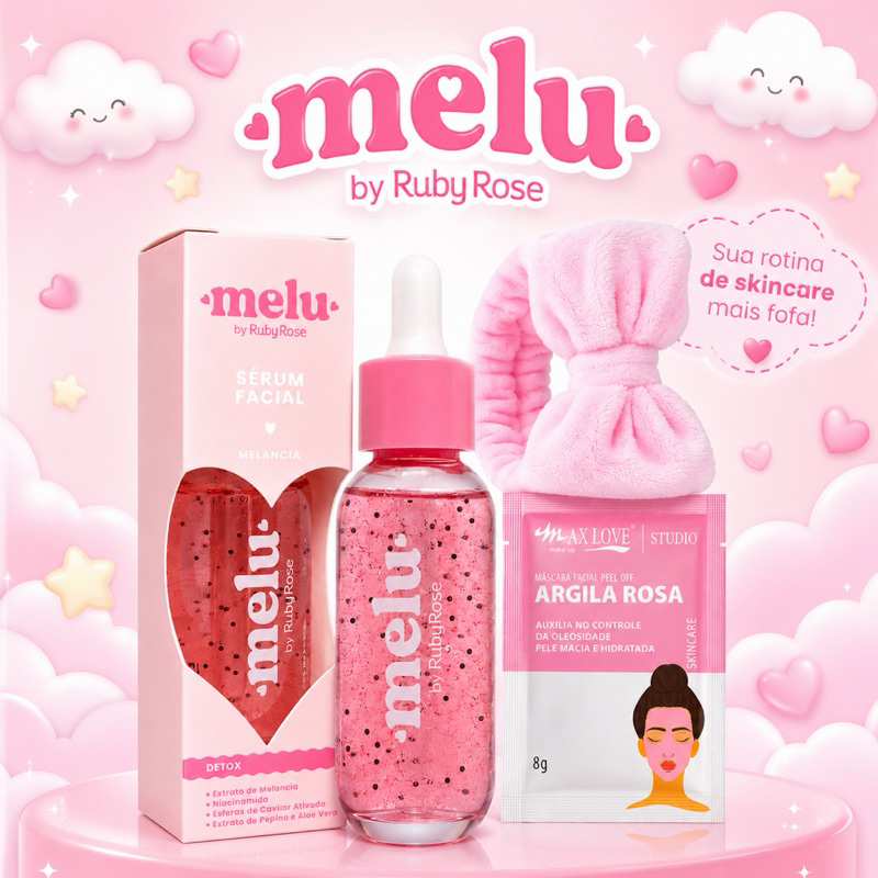 Kit Infantil Melu By Ruby Rose Skincare Completo Sérum Facial Melancia e Máscara Facial Argila Rosa