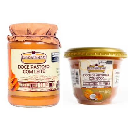 Doce de Abóbora com Coco 400g RESERVA DE MINAS + Doce Pastoso com Leite Reserva de Minas 650g