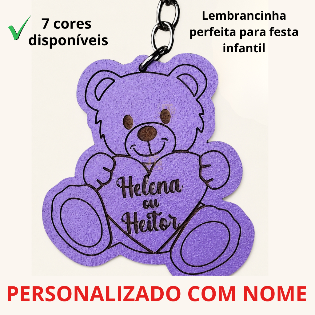 Chaveiro Ursinho Personalizado Lembrancinha Chá revelação Festa Aniversario Infantil MDF