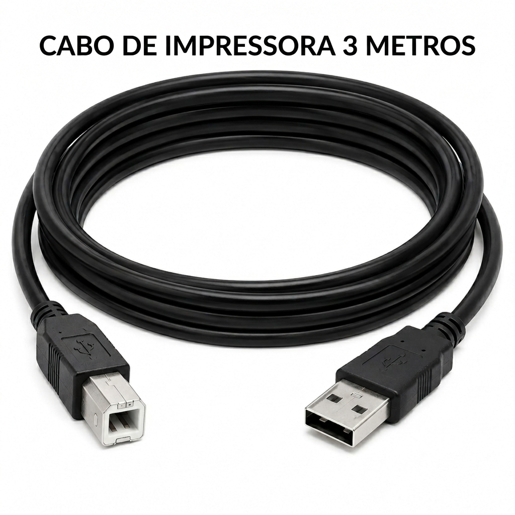 Cabo de Impressora 3m USB Tipo B Universal Para Scanner Multifuncional Pronta Entrega Promoção