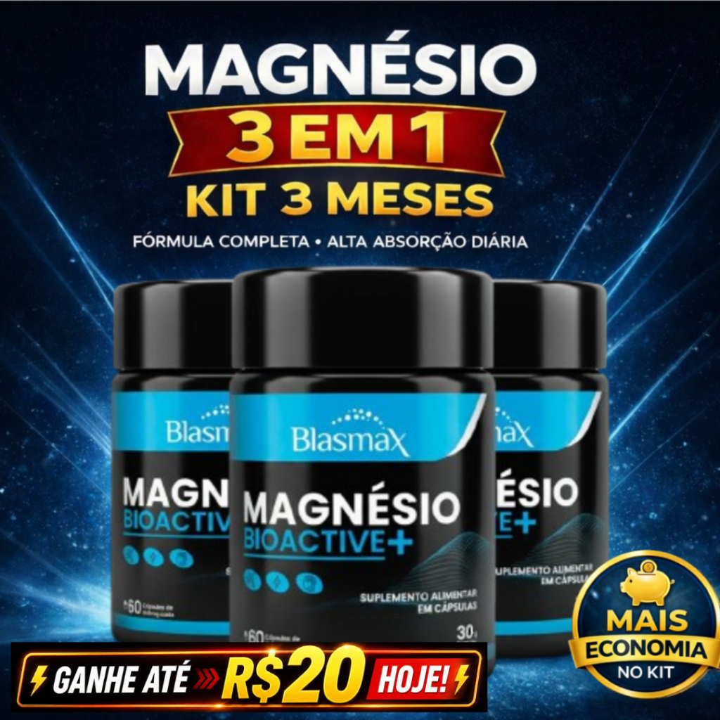 Magnésio 3 em 1 – Kit 3 Meses | Treonato + Dimalato + Quelato | 180 Cápsulas Blasmax