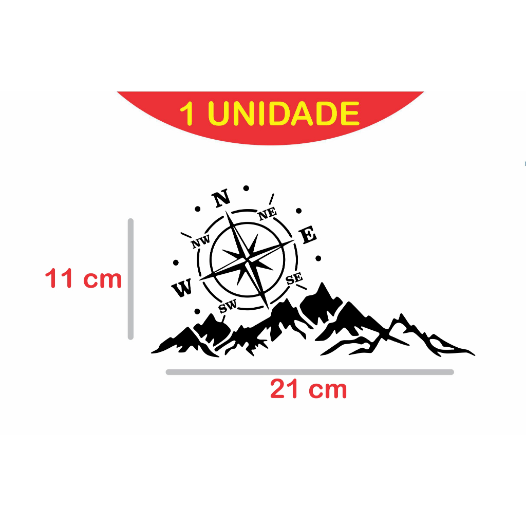 Adesivo Rosa Dos Ventos Montanhas Off Road Caminhonete Jeep Suv Motorhome - 21x11cm
