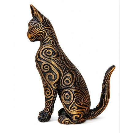 Escultura Gato Egípcio Tribal Premium - Pintura Artesanal Bronze 15cm 🐈‍⬛✨