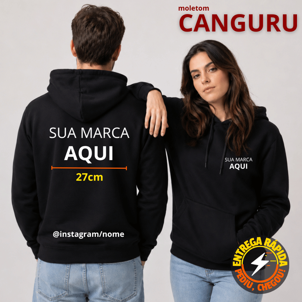 Moletom Canguru Unissex Algodão Personalizado Uniforme Corporativo | Tamanhos P a GG | SUA MARCA AQUI