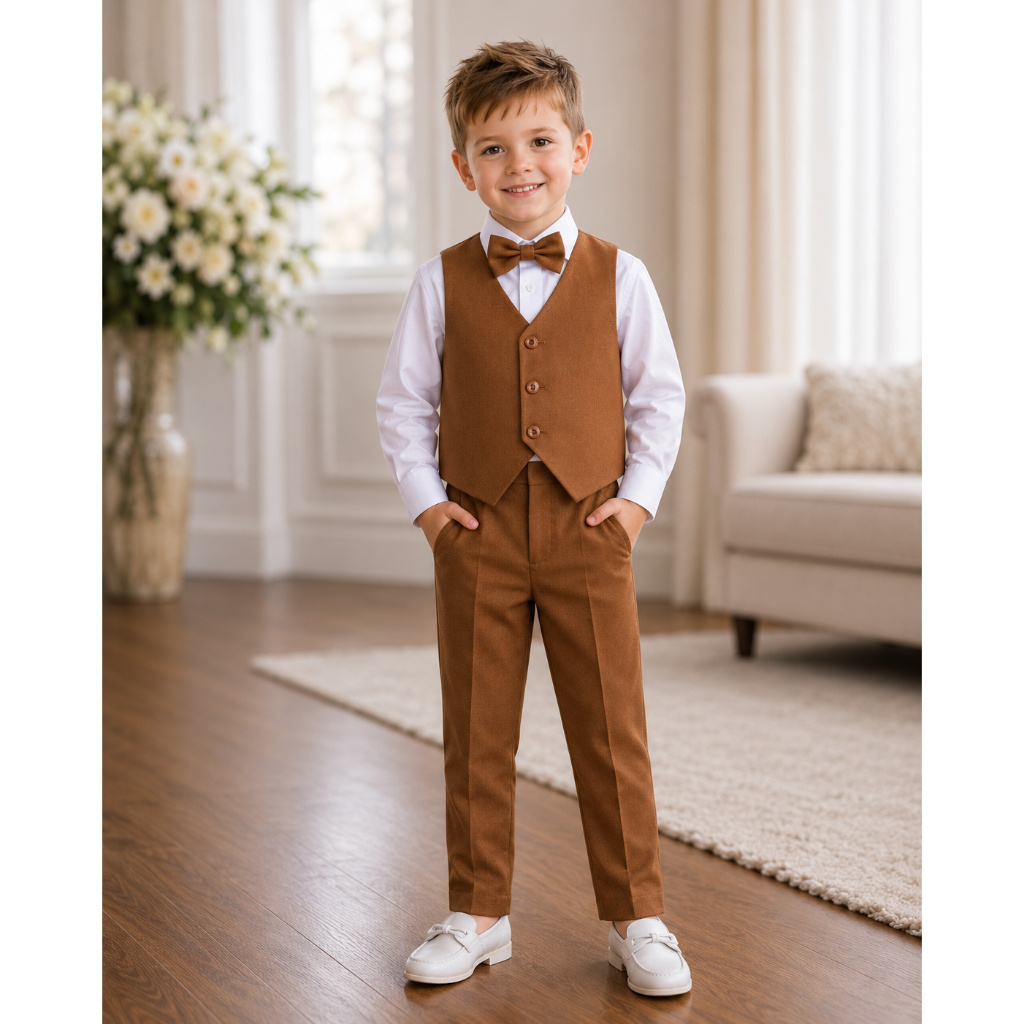 Conjunto Roupa Infantil Menino Social Casamento Pajem  batizado Festas Caramelo