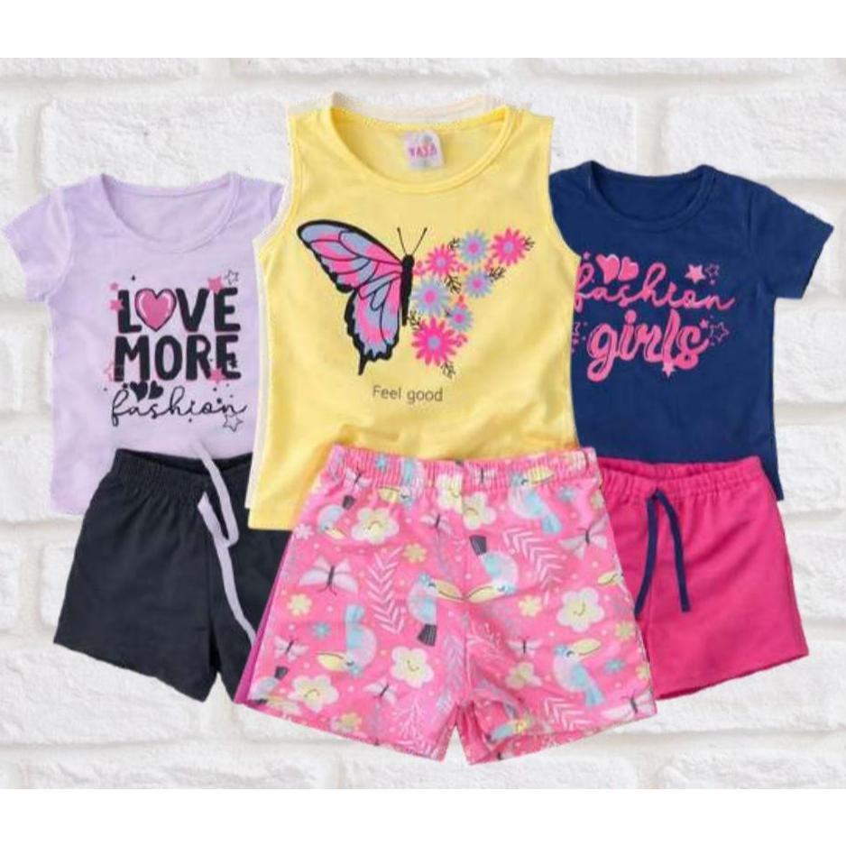 CONJUNTO FEMININO PEQUITITOS/YAYA REGATA E MANGA CAMISETA COTOM E BERMUDA MOLETINHO/COTOM