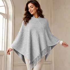 Xale Poncho Feminino com Touca Inverno Macio Tricot Tamanho Único 38 ao 52 Várias Cores
