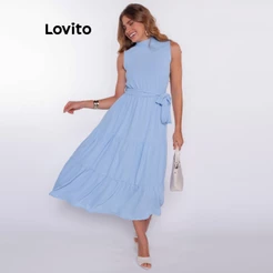 Lovito Vestido Feminino Longo Elegante com Babados DRB603BRL633