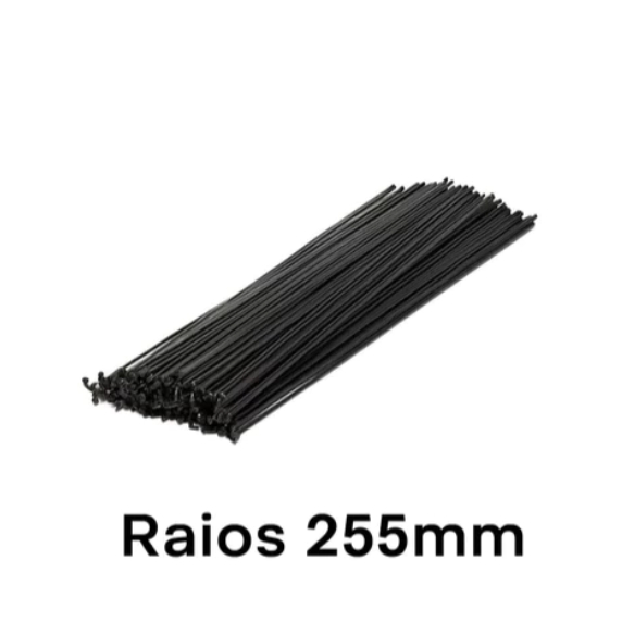 Jogo De Raios 255mm Fino Preto Aro 26 + Niples Prata Para Aro RebelMax Vmax 36 raios