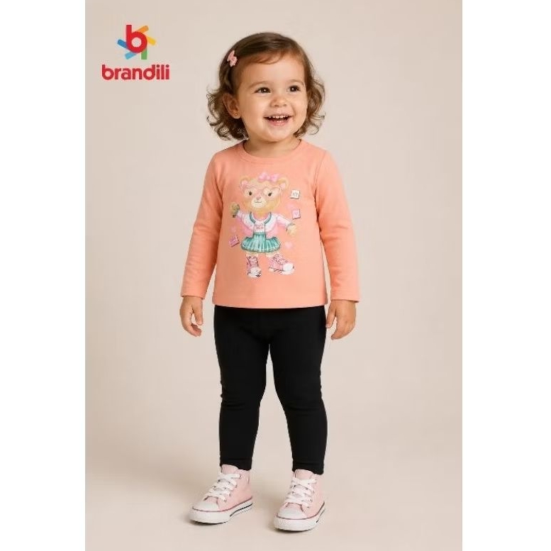 Conjunto Moletom de Inverno Menina Tamanho 1 ano - Brandili - kit com calça e blusa de Moletom