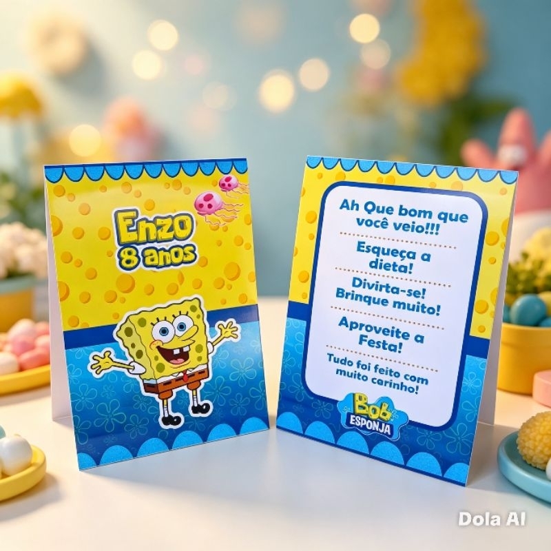 Kit Plaquinha Bob Esponja Azul -Centro de Mesa- Personalizado- Lembrancinha- Festa- Aniversário- Decoração