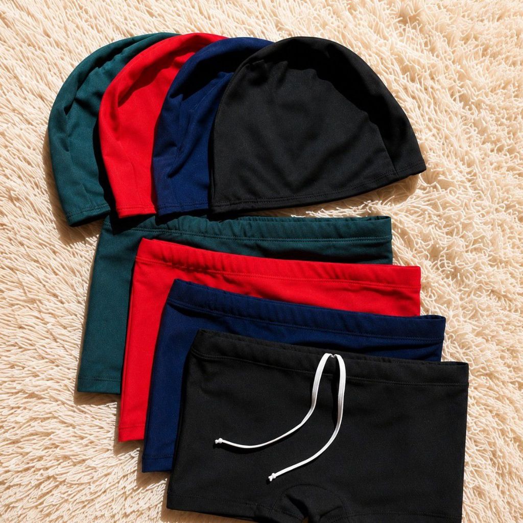 kit - sunga infantil Box fôrro  Cordão de Regulagem +Touca Para Natação Em suplex