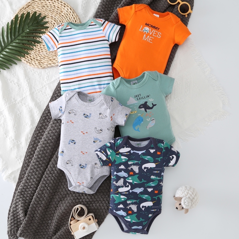 Pjamas De Bebê kit 5 Peças Body Pimpão Bebê 100% algodão gola em Cambraia Bordada P M G GG - Conforto e sofisticação