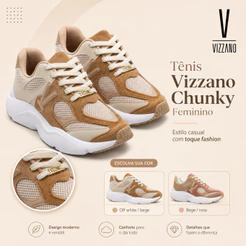 Tenis Feminino Vizzano Chunky Casual Plataforma Confortavel Estilo Retro em Camurca Sintetica