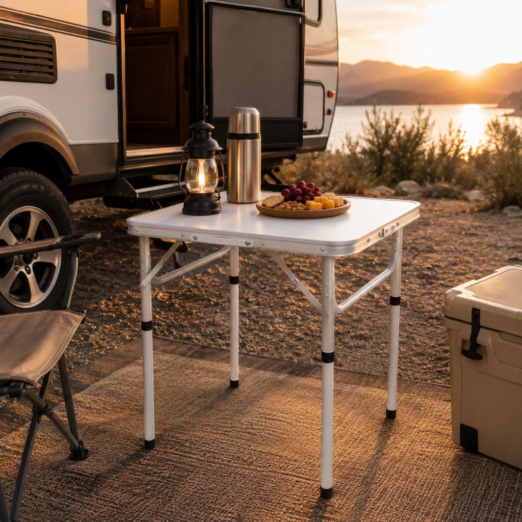 Mesa Dobrável 60x45 Camping Portátil Alumínio com Regulagem de Altura Compacta para Praia Pesca e Churrasco