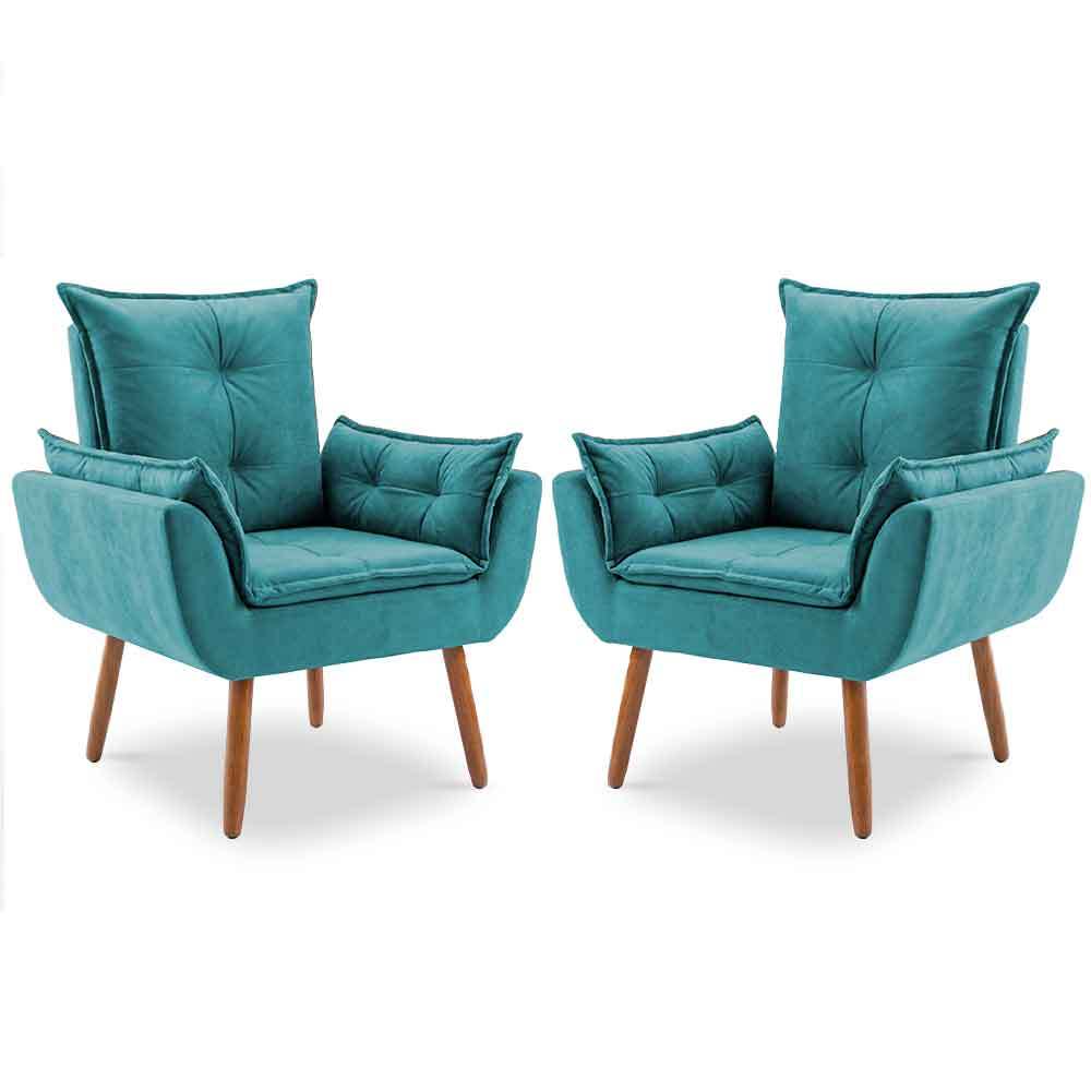 2 Poltronas Cadeiras Decorativa Para Escritório Sala de Estar Pés Palito Madeira