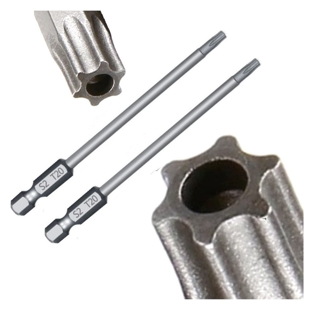 2 Pontas Bits Torx Furo Guia Longo T20 100mm Parafusadeiras