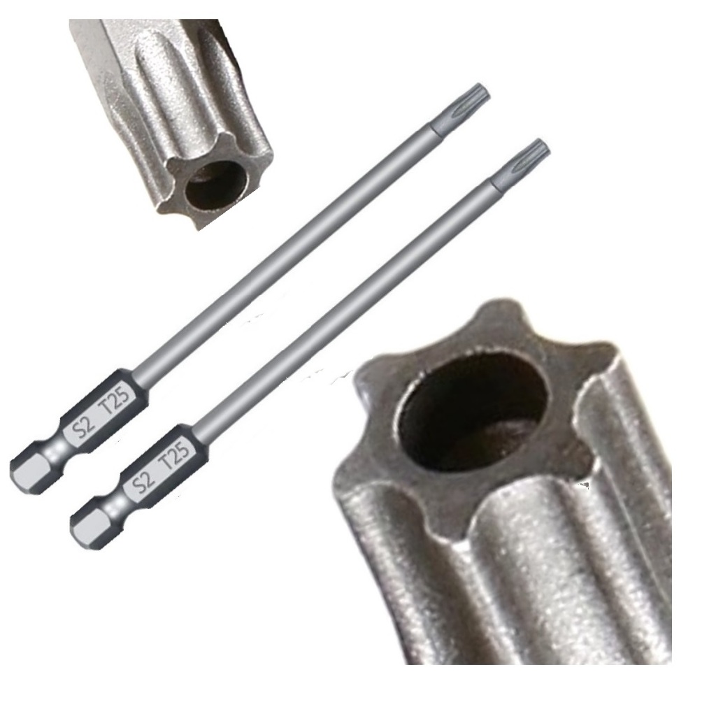2 Pontas Bits Torx Furo Guia Longo T25 100mm Parafusadeiras