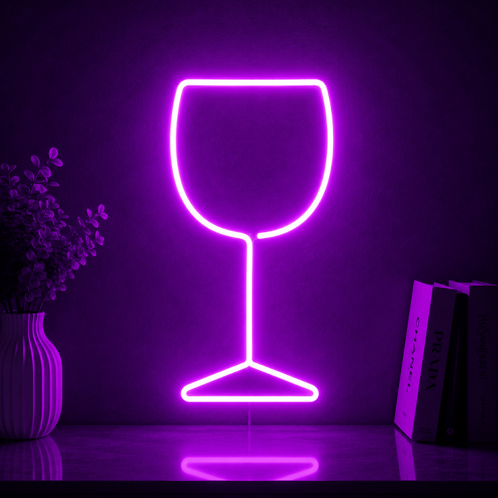 Luminária Led Neon Taça de Vinho 25 Cm Bivolt Letreiro Decoração Bar Adega Empório Quarto Luz Parede