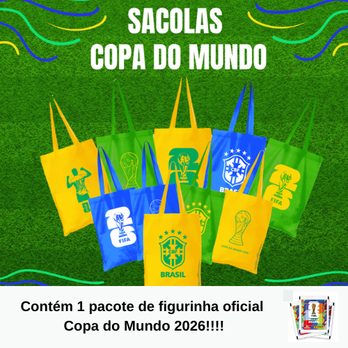 Kit 10 Sacolas TNT Copa do Mundo 2026 + 1 Pacote de Figurinha Oficial
