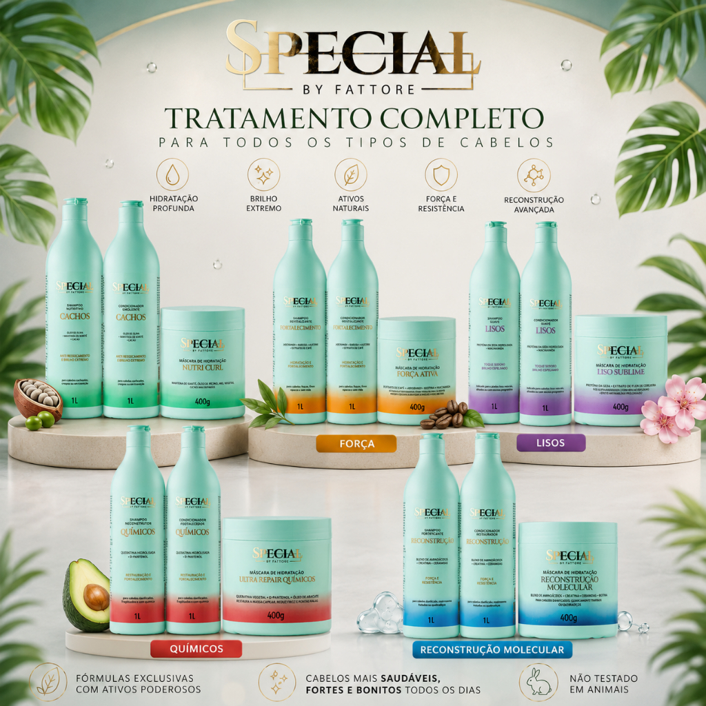 Kit Shampoo 1L Condicionador 1L e Máscara Capilar - Tratamento com Ativos Poderosos Fattore Special