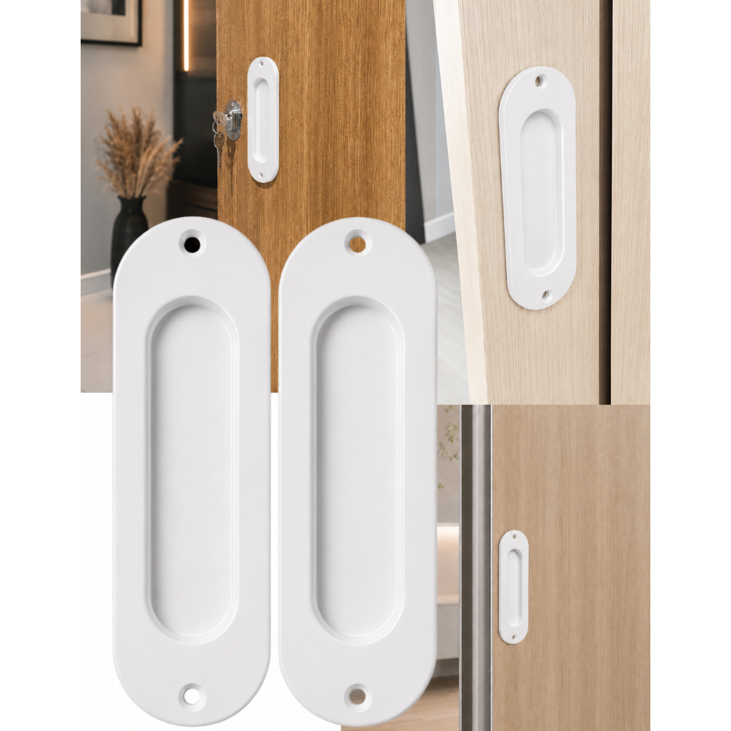 2 Puxador branco concha de sobrepor para porta de correr de madeira 2 peças 1 PAR