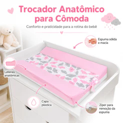 Trocador de Cômoda Fralda Luxo Anatômico Espuma Bebe Conforto Plastificado Capa Removivel Cor Lisa